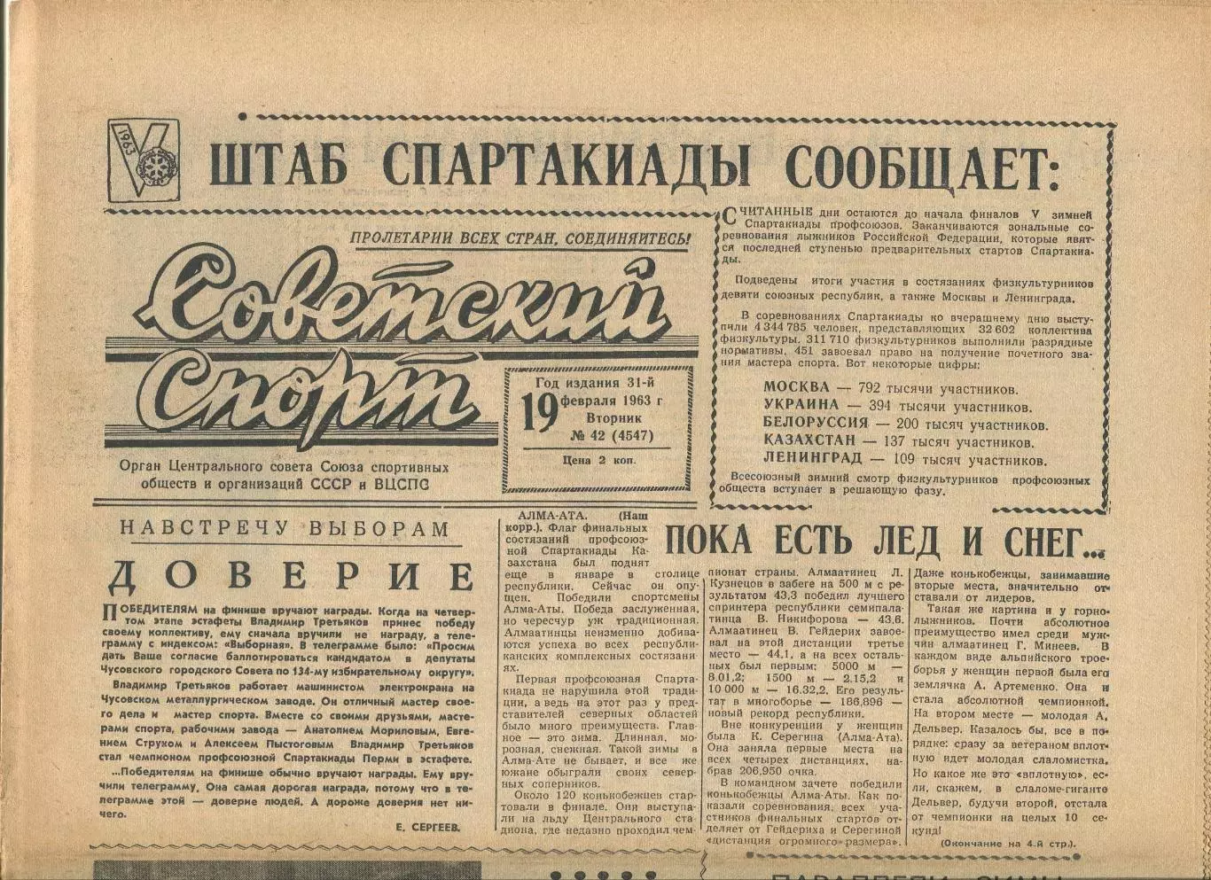 Советский спорт 1963 год, цена за номер, номера в описании 6
