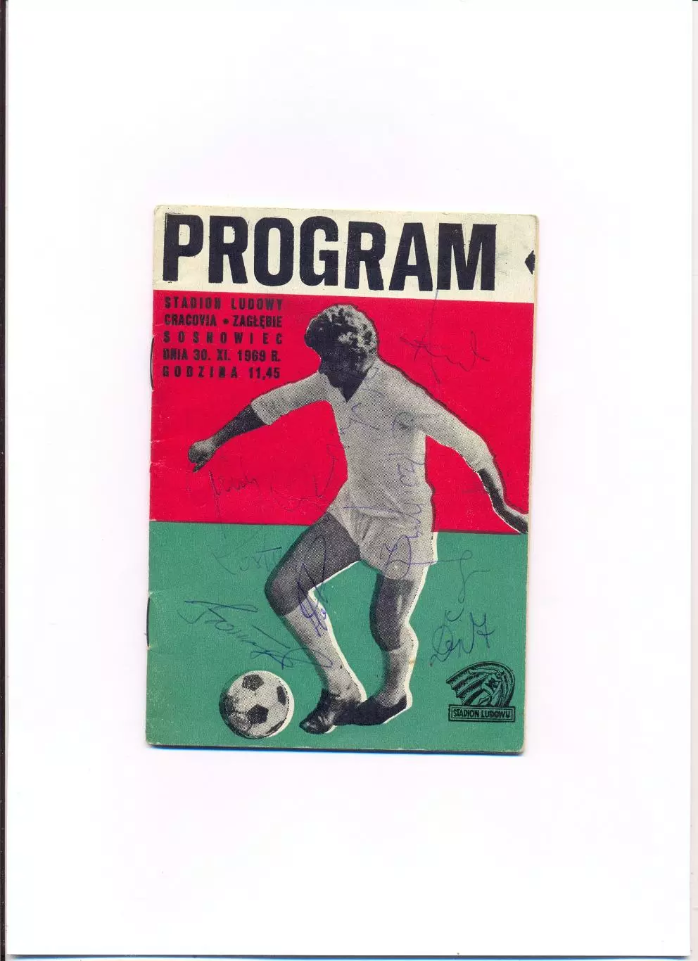 Чемпионат Польши. Zaglebie Sosnowiec - Cracovia Krakow 30.11.1969, с автографами