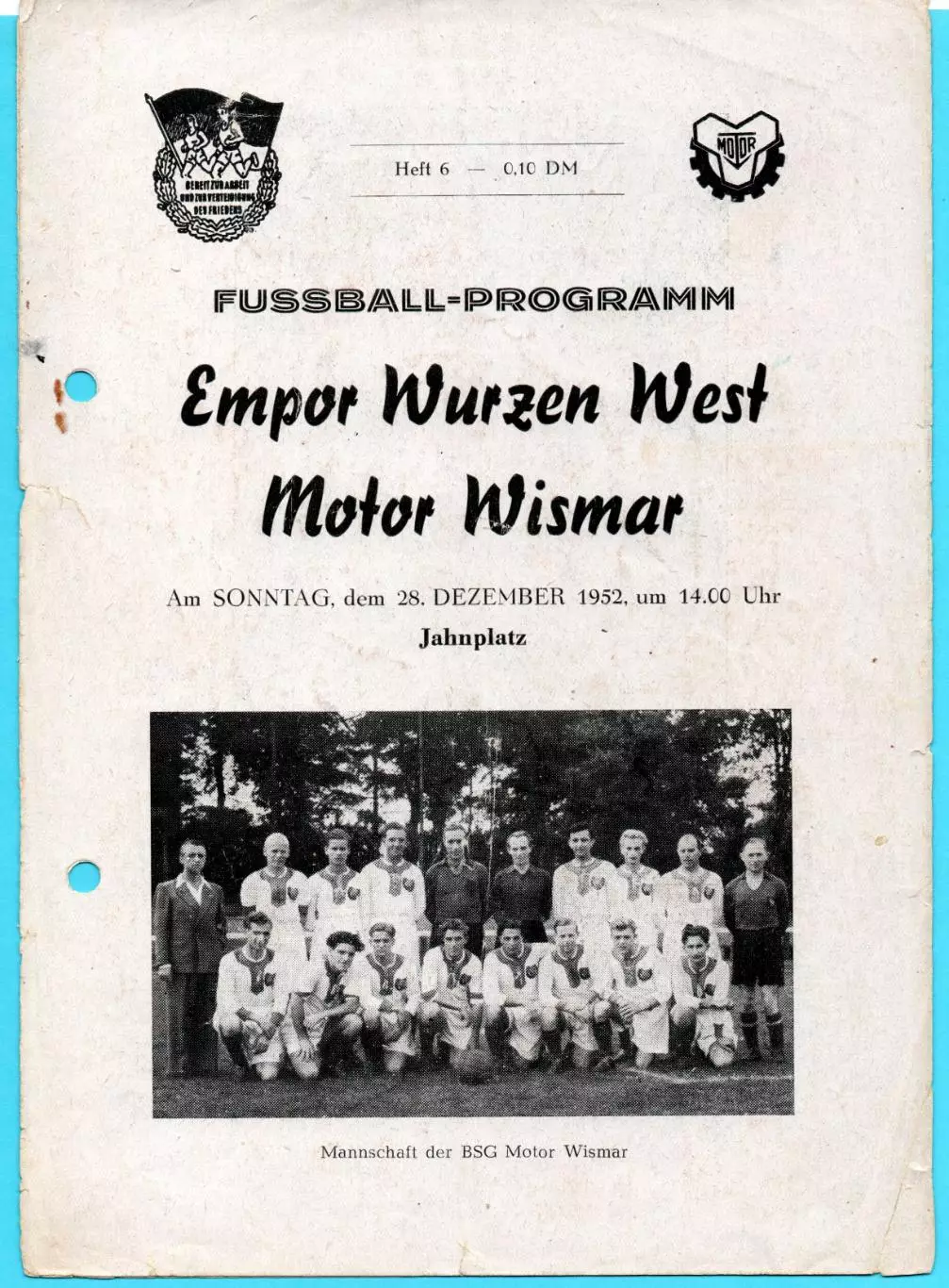 Чемпионат ГДР. Empor Wurzen West - Motor Wismar 28.12.1952