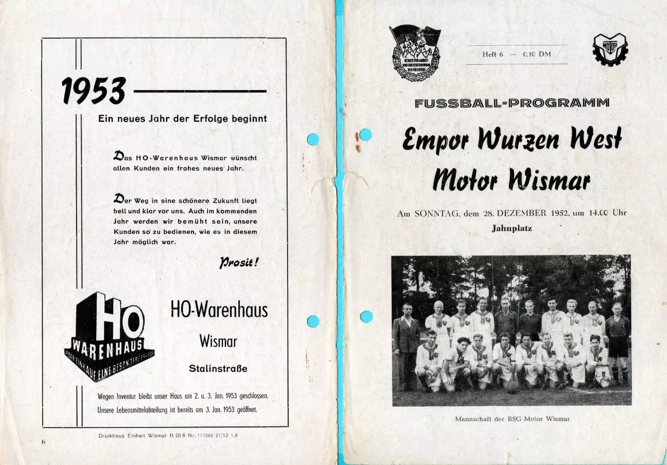 Чемпионат ГДР. Empor Wurzen West - Motor Wismar 28.12.1952 1