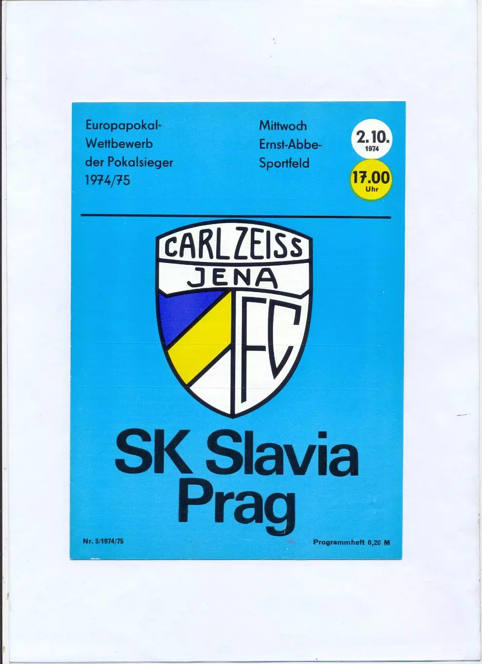 Карл Цейс Йена, ГДР - Славия Прага, Чехословакия 1974