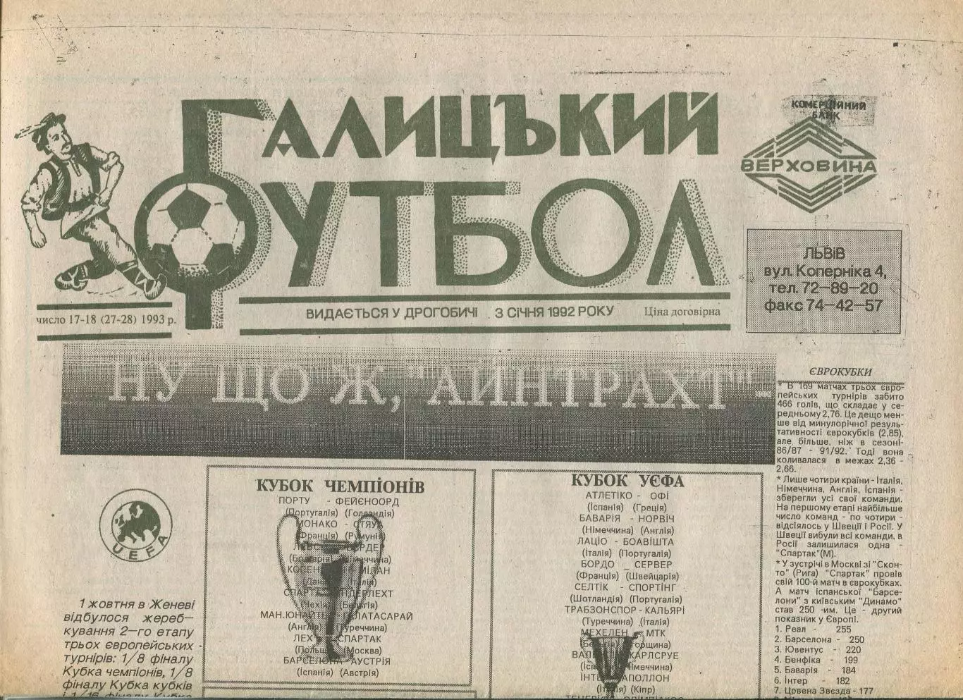 Галицький футбол, Дрогобыч, №17-18-1993 год