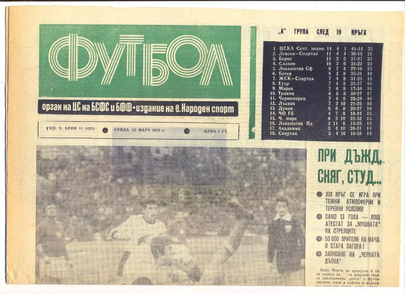 Еженедельник Футбол, Болгария, 15.03.1972