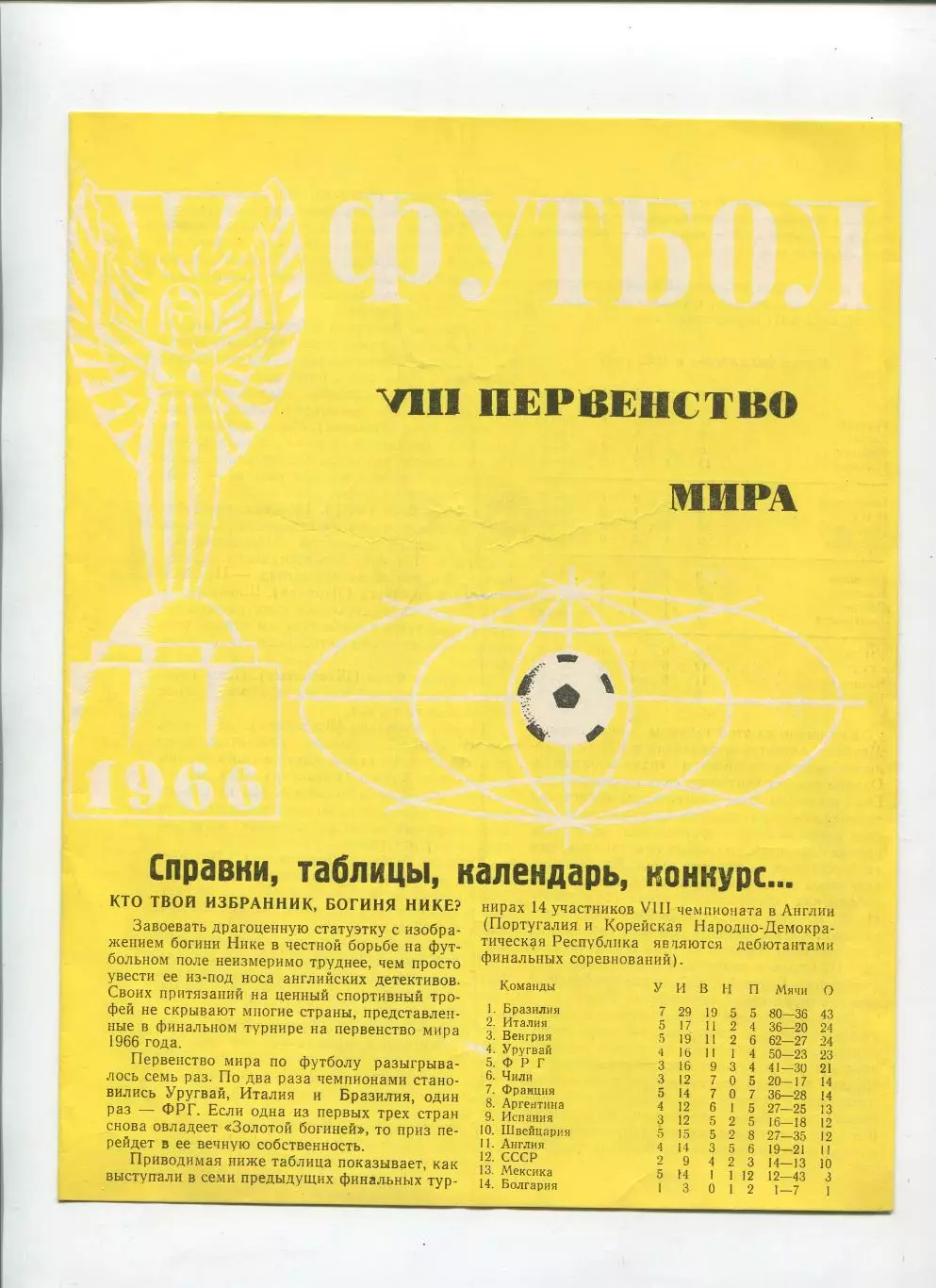 Программа Чемпионата мира по футболу 1966, Москва, жёлтый