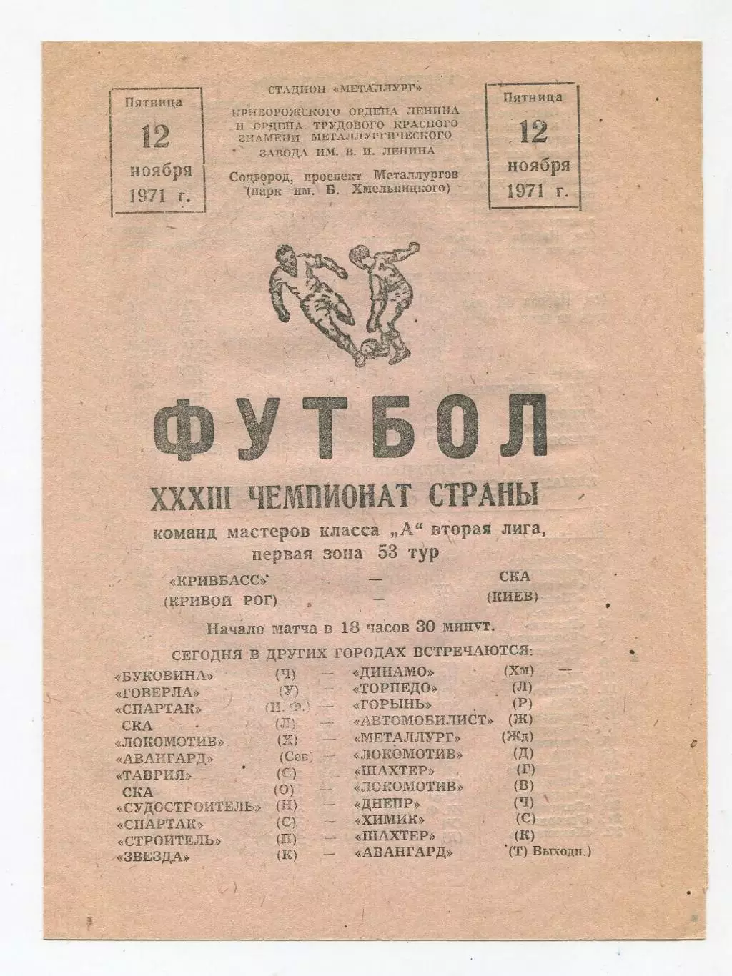 Кривбасс Кривой Рог - СКА Киев 1971, вид 2