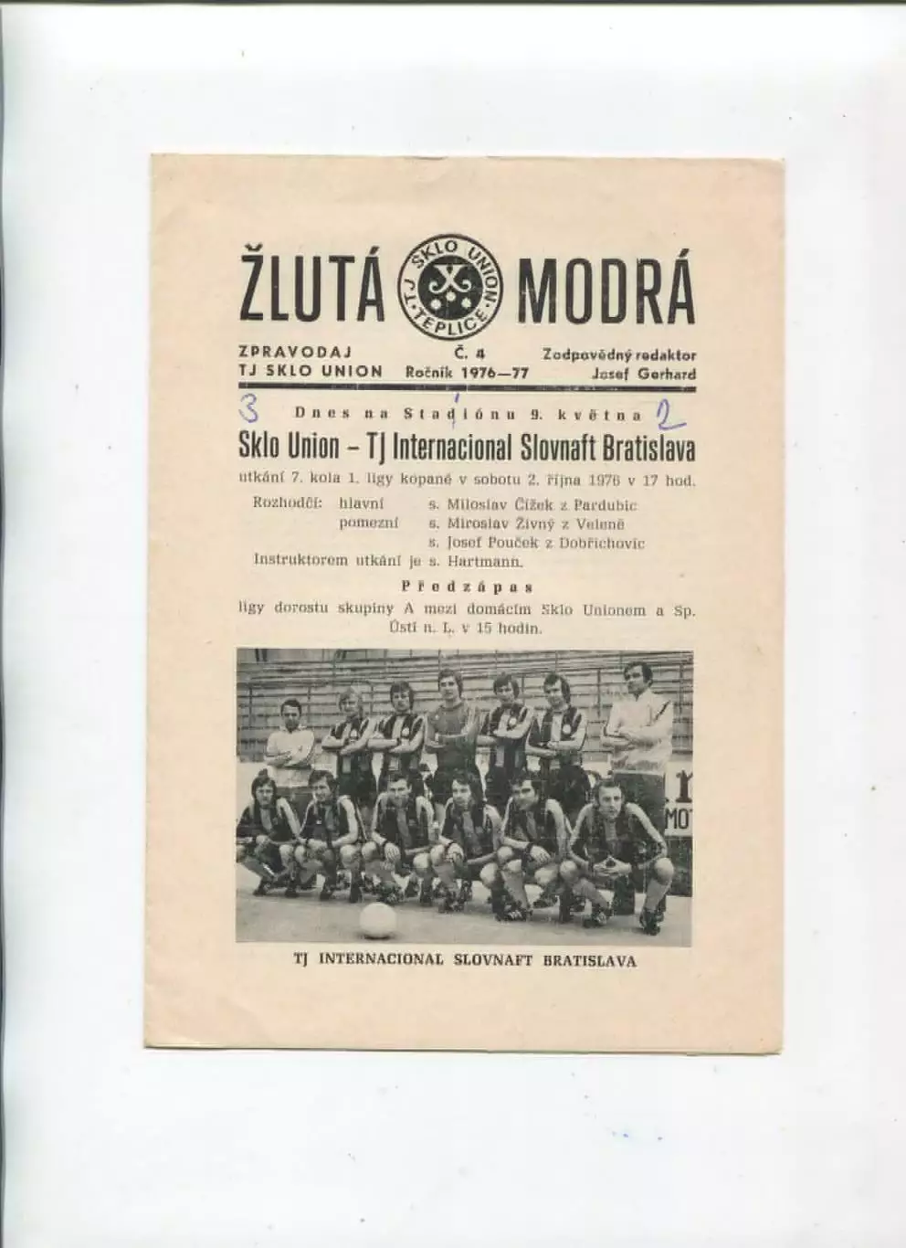 Чемпионат Чехословакии. Sklo Union Teplice - TJ Int Slovnaft Bratislava 02.10.76