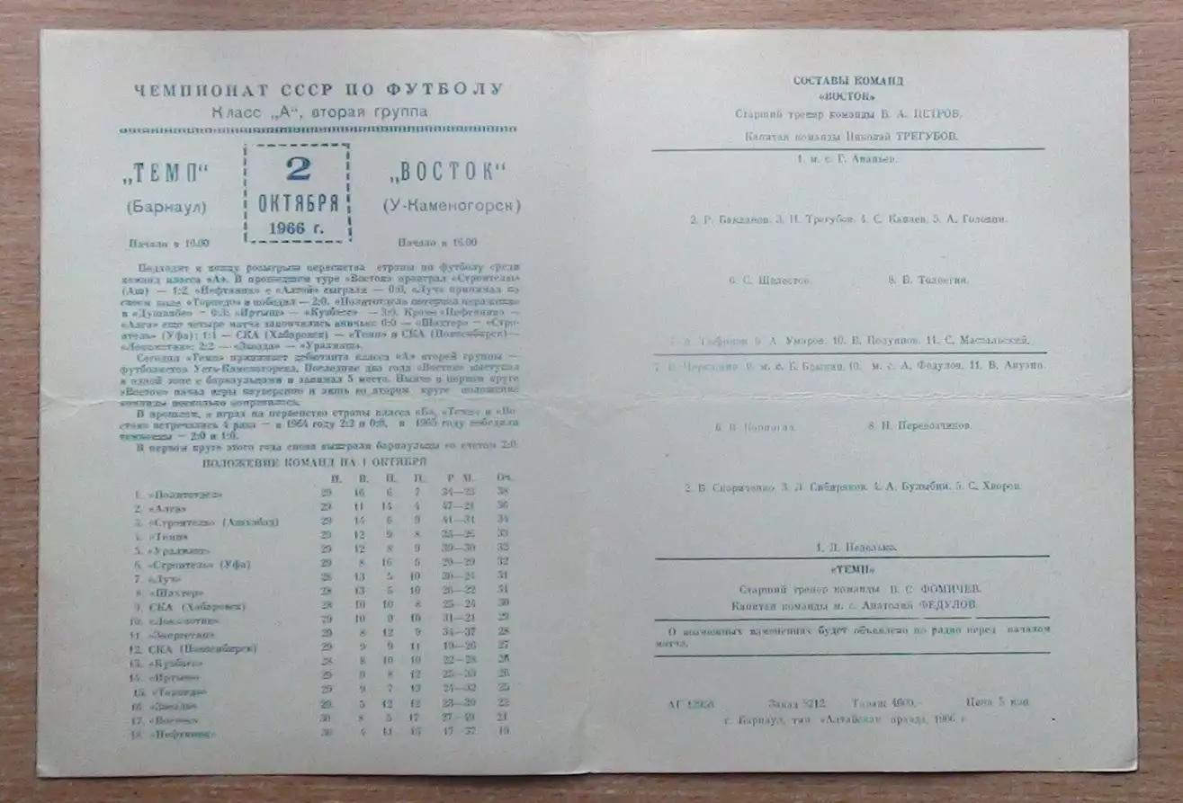 Темп Барнаул - Восток Усть-Каменогорск 1966 1