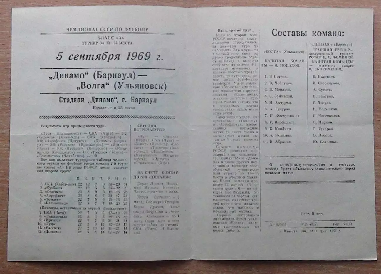 Динамо Барнаул - Волга Ульяновск 1969 1