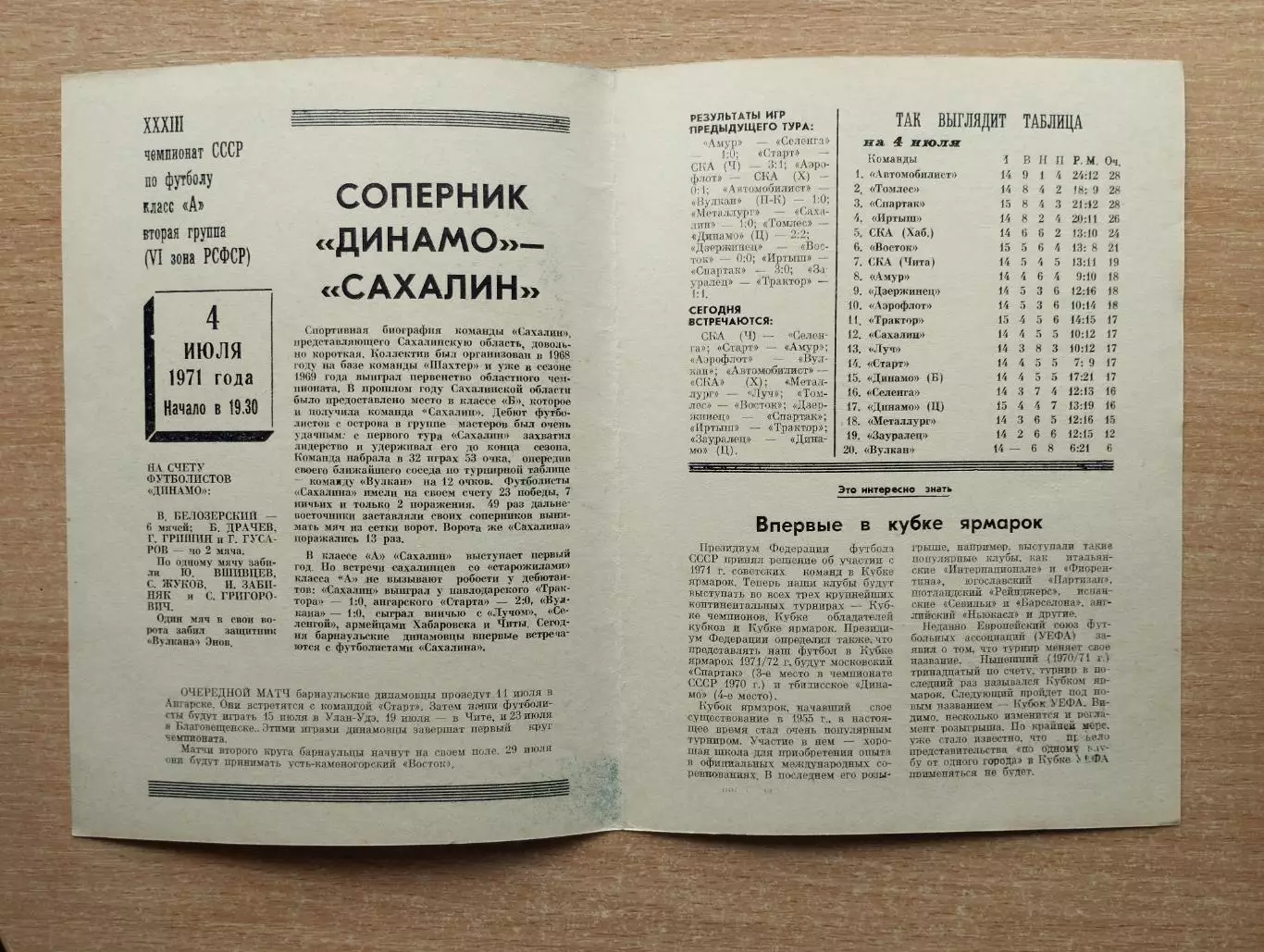 Динамо Барнаул - Сахалин Южно-Сахалинск 1971 1