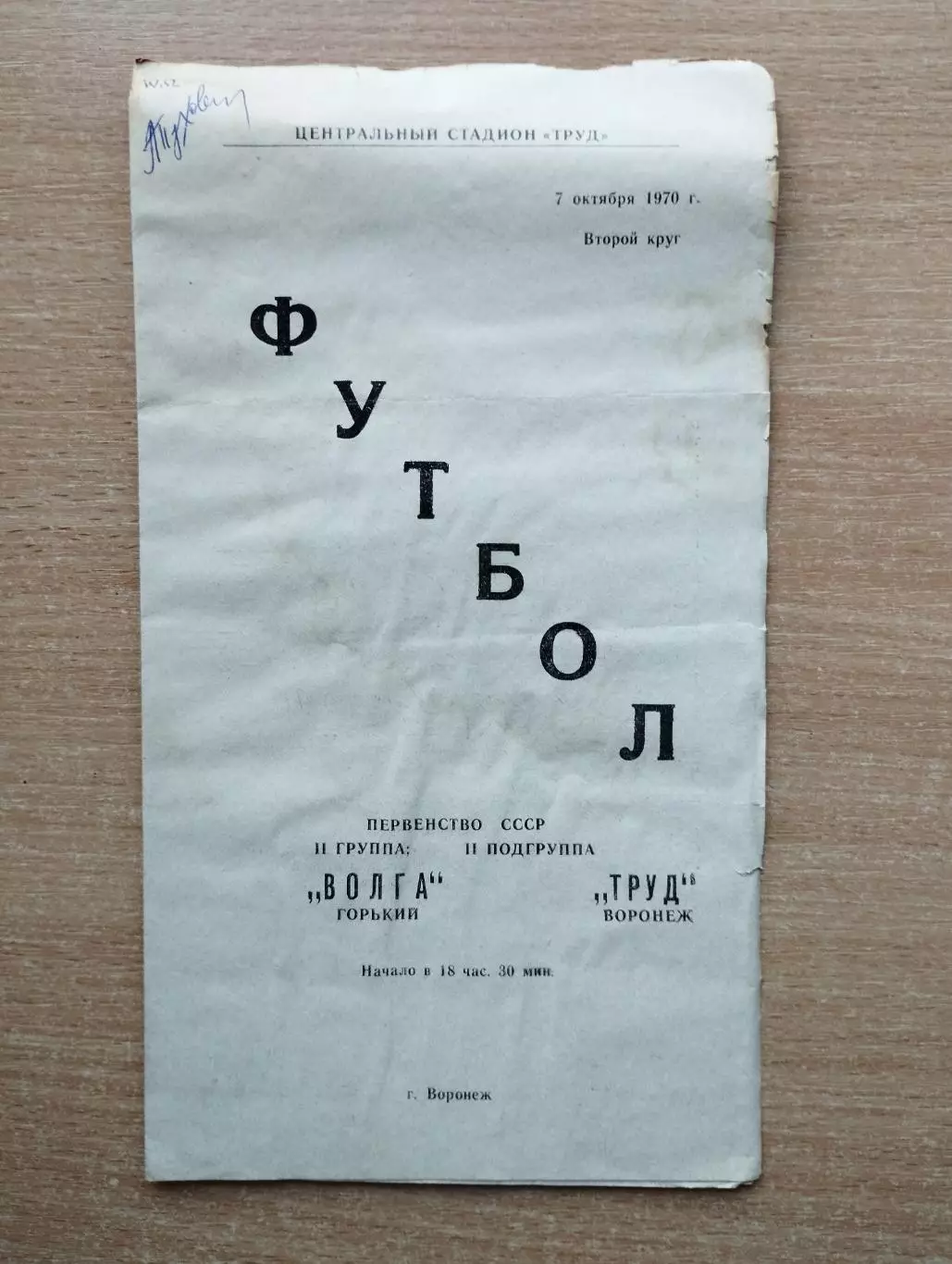 Труд Воронеж - Волга Горький 1970