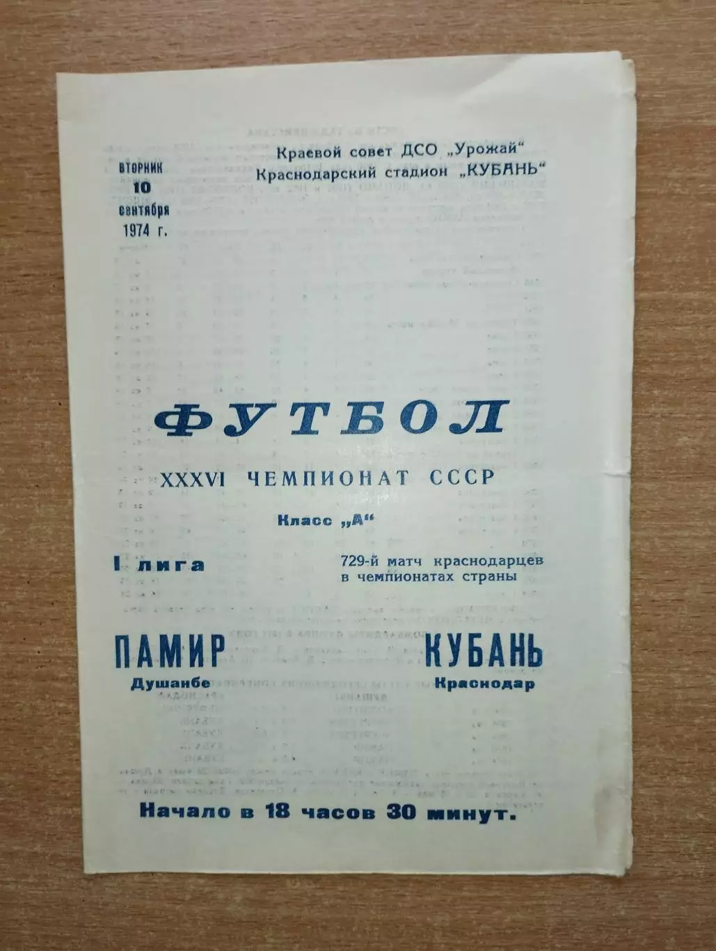 Кубань Краснодар - Памир Душанбе 1974