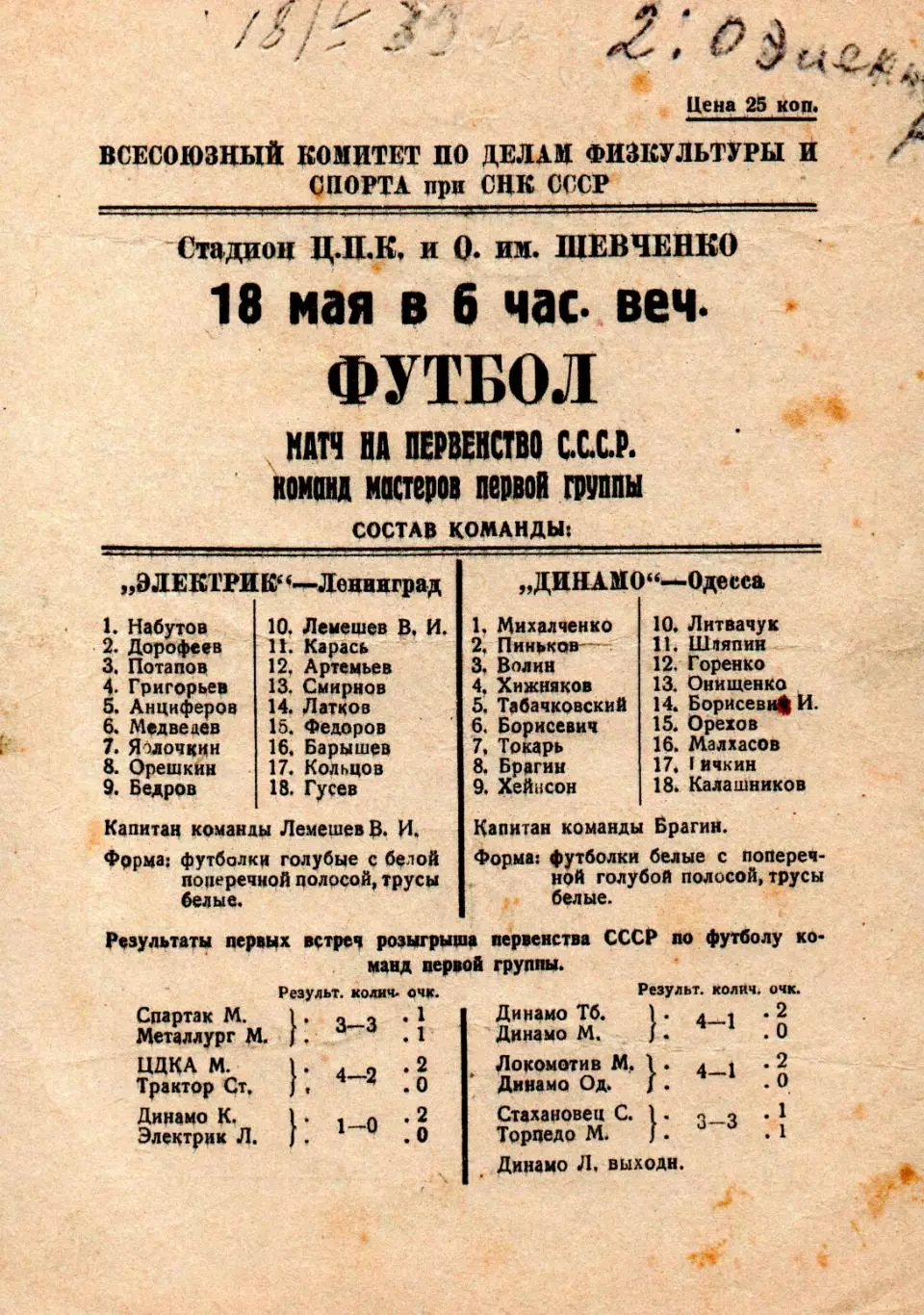 Динамо Одесса - Электрик Ленинград 1939, качественная типографская копия