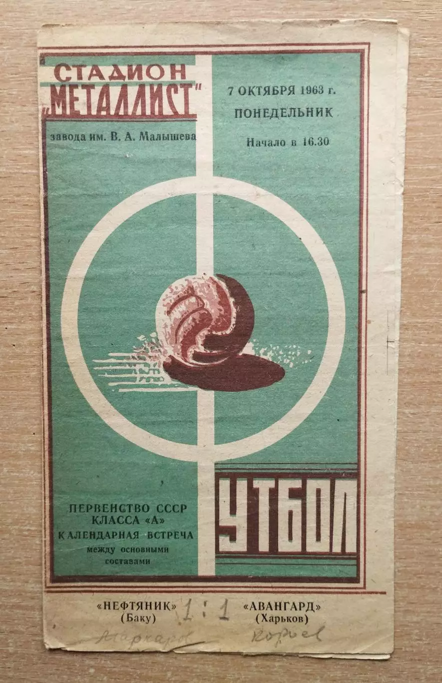 Авангард Харьков - Нефтяник Баку 1963