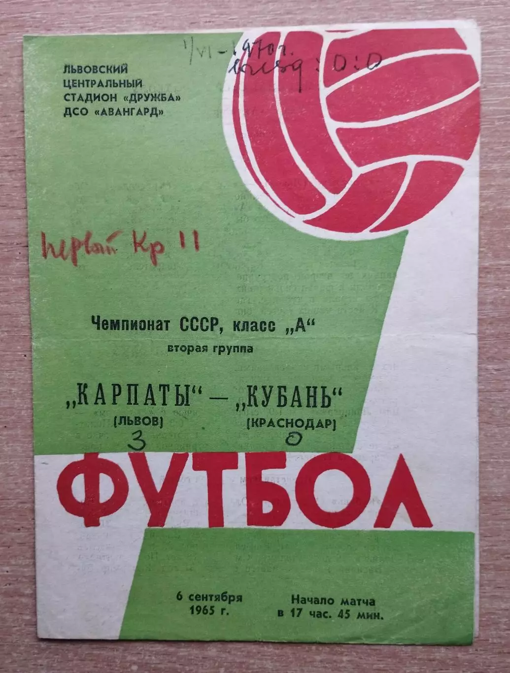 Карпаты Львов - Кубань Краснодар 1965