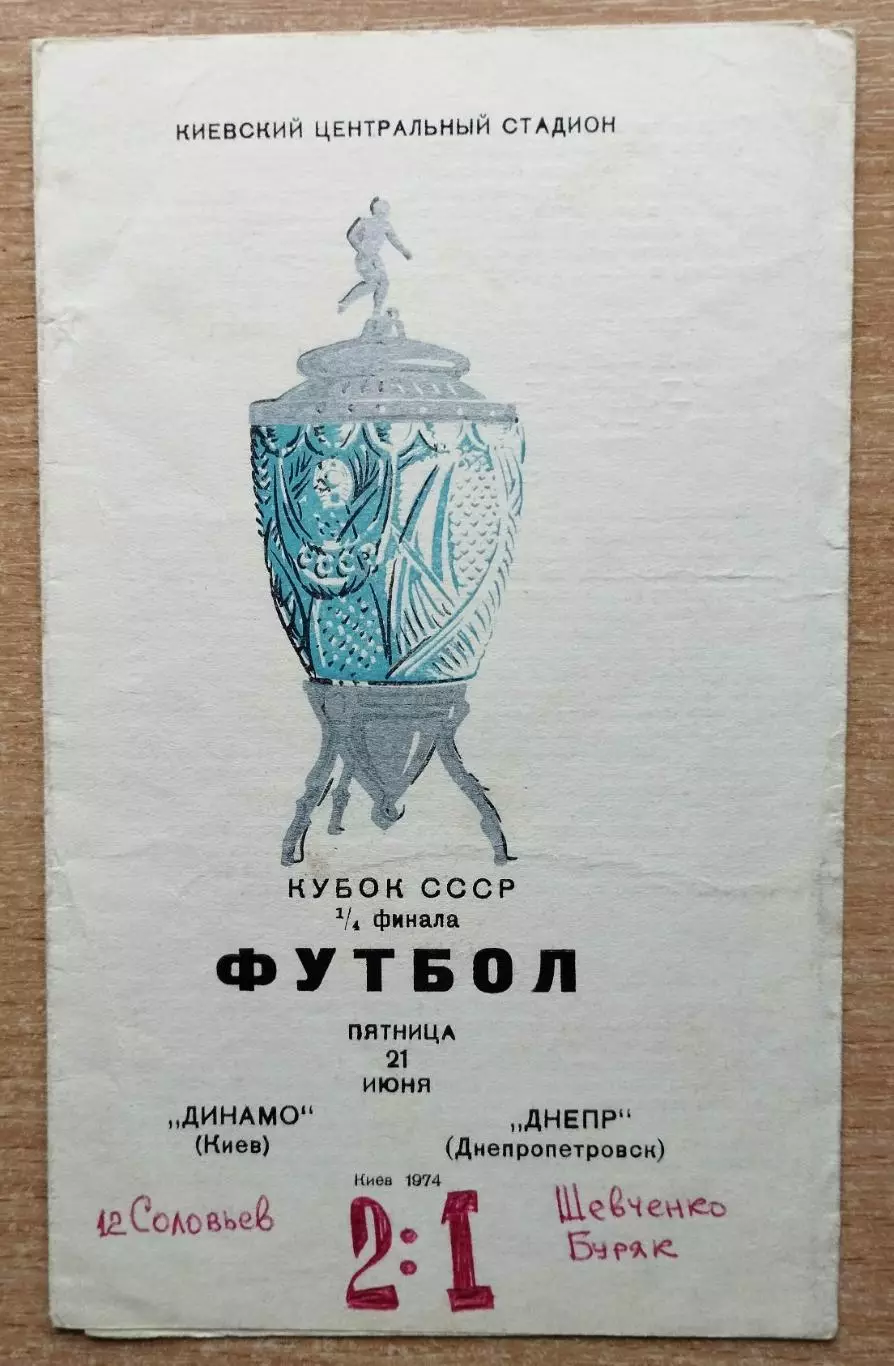 Динамо Киев - Днепр Днепропетровск 1974, кубок