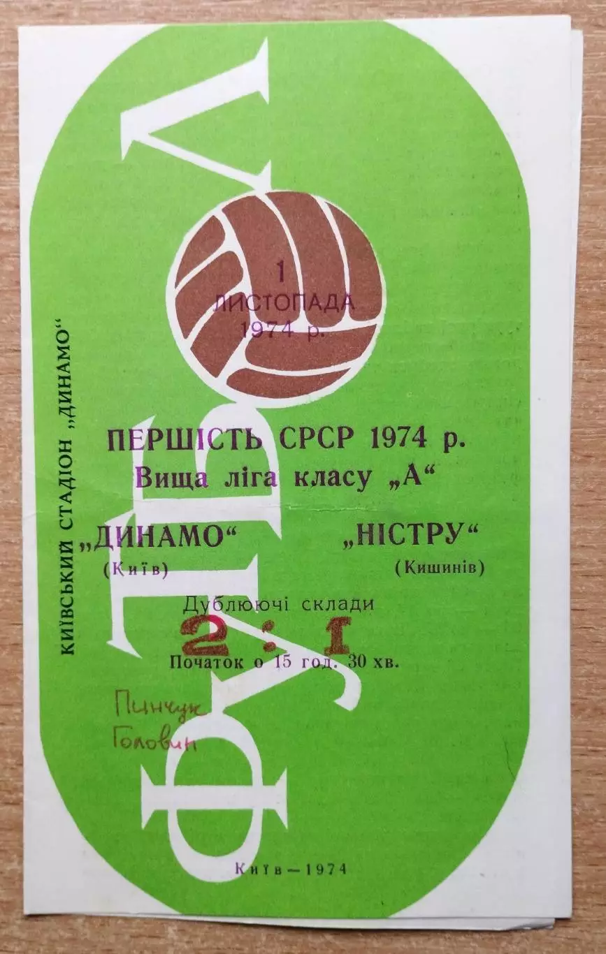 Дубль. Динамо Киев - Нистру Кишинёв 1974