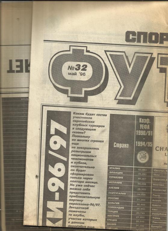 футбол от спорт-экспресса № 32 за 1996 год