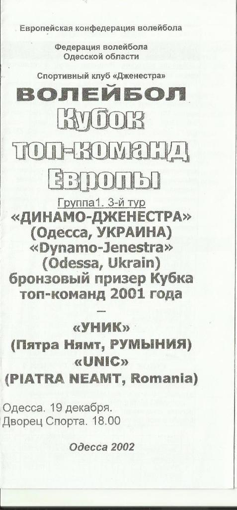 вк динамо-джинестра (одесса) -уник (пятра нямт,румыния) - 2002