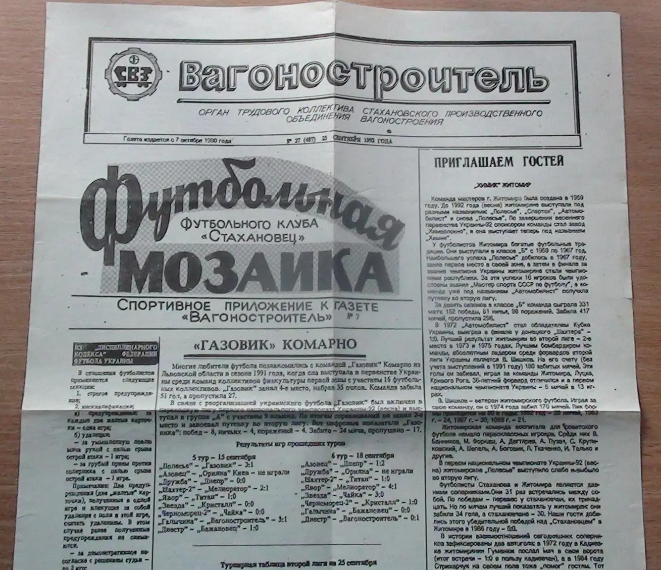 Вагоностроитель Стаханов - Химик Житомир/Газовик Комарно 1992-93