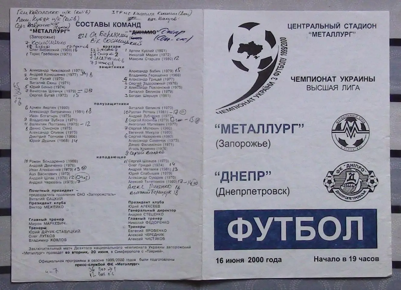 Металлург Запорожье - Днепр Днепропетровск 1999-2000