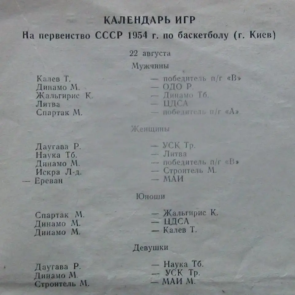 Баскетбол. Чемпионат СССР, август 1954, Киев, участники на втором фото 1