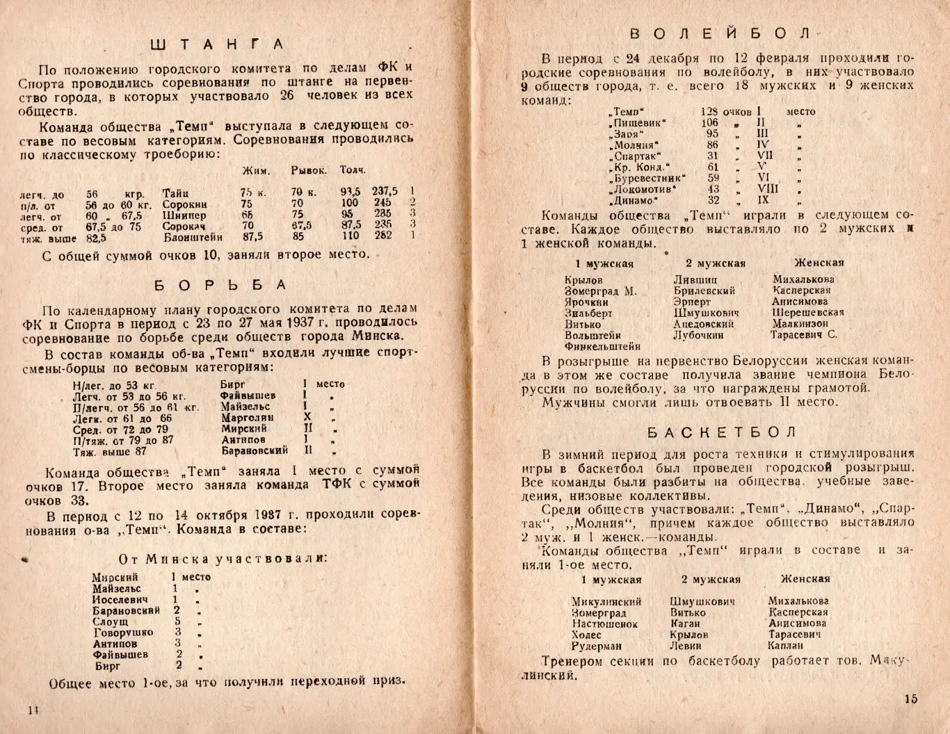 Спортивно-техническая работа ДСО Темп, Минск-1937 2