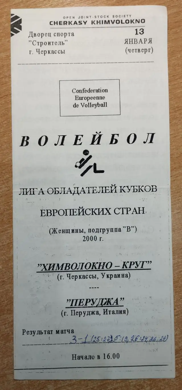 Химволокно-Круг Черкассы - Перуджа, Италия 13.01.2000