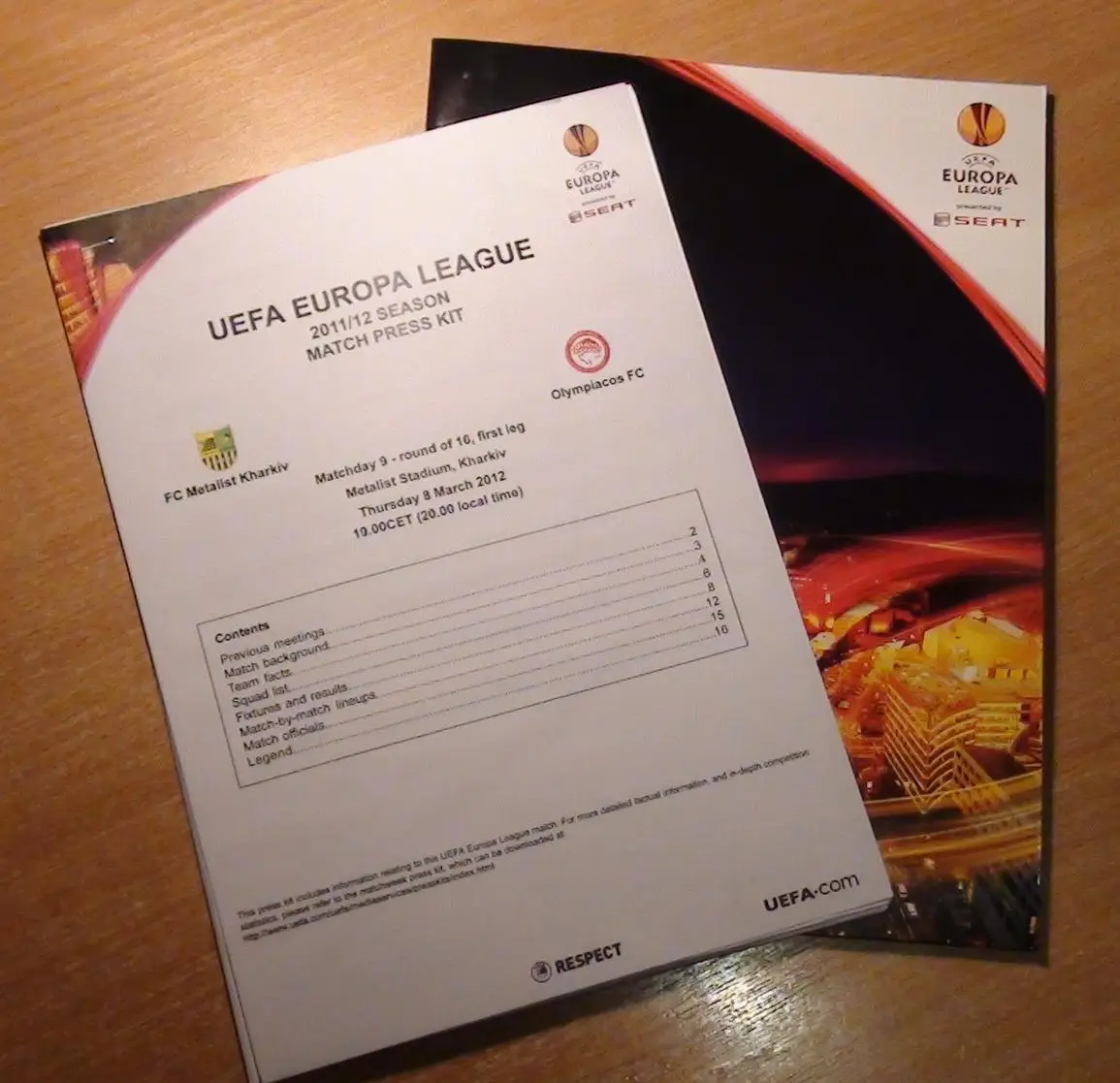 Металлист Харьков - Олимпиакос Пирей, Греция 2012, папка, английский язык