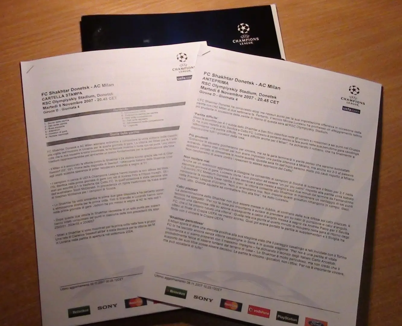 Шахтёр Донецк - Милан, Италия 2007, папка