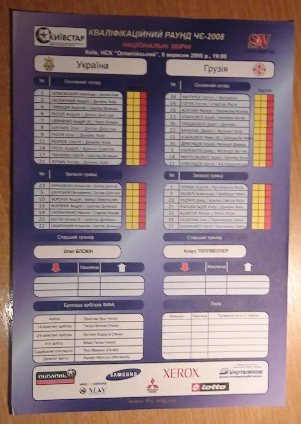 Украина - Грузия 2007, протокол