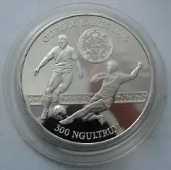 Королевство Бутан, 300 нгултрум, 31,4 грамм серебро, олимпийский футбол. турнир
