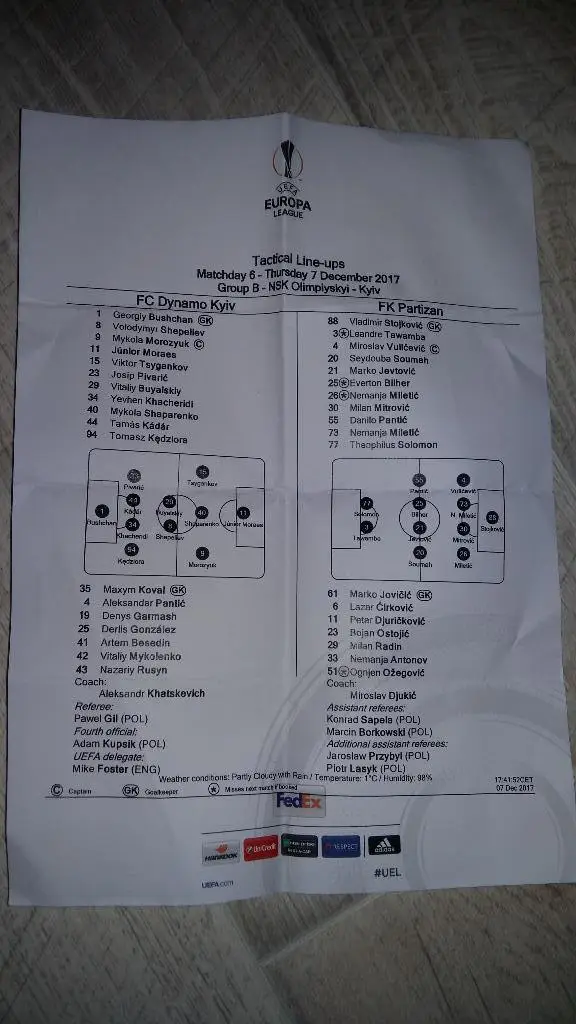 Динамо Киев - Партизан, Dynamo Kyiv - Partizan 2017