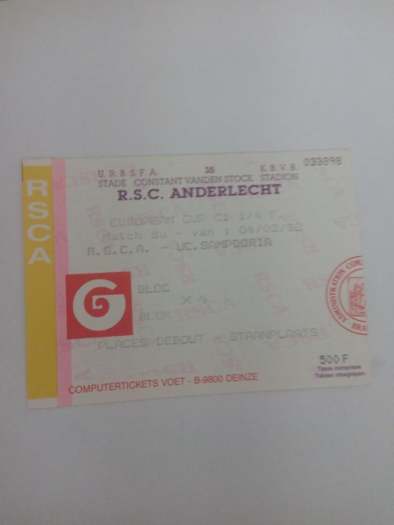 Андерлехт - Сампдория, Anderlecht – Sampdoria 1992