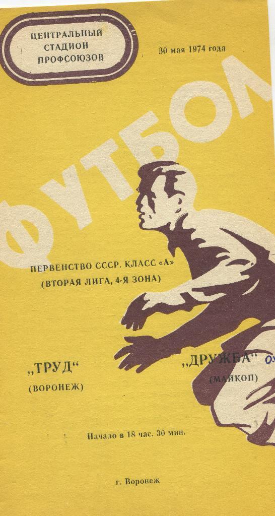 Труд Воронеж - Дружба Майкоп 30.05.1974