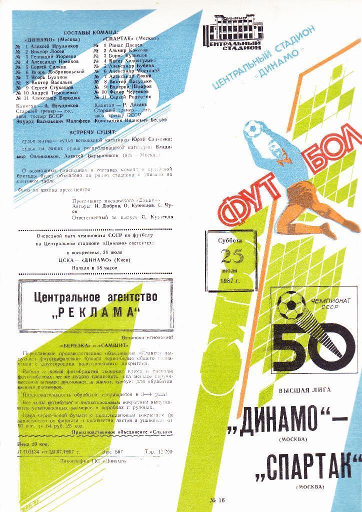 Динамо Москва - Спартак Москва 25.07 1987