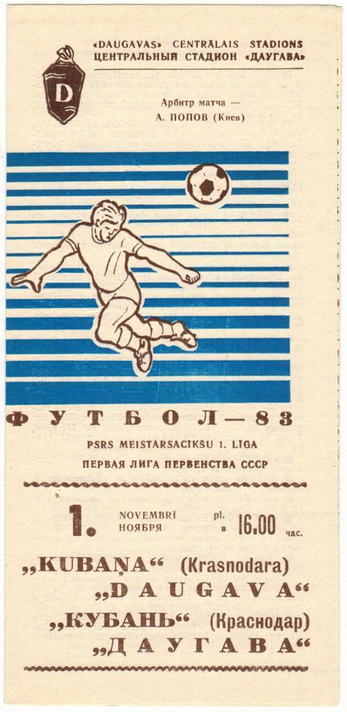 Даугава Рига - Кубань Краснодар 01.11.1983