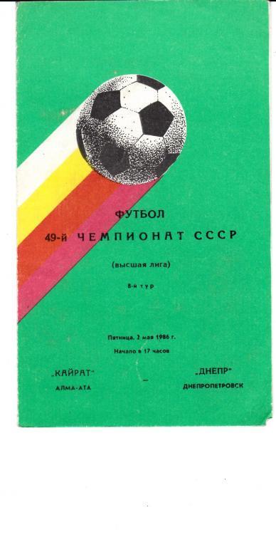 Кайрат (Алма-Ата) - Днепр (Днепропетровск) 02.05.1986