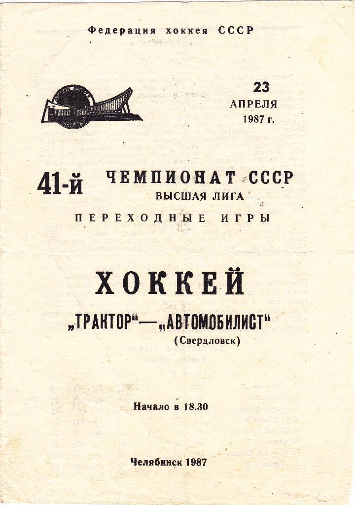 Трактор (Челябинск) - Автомобилист (Свердловск) 23.04.1987