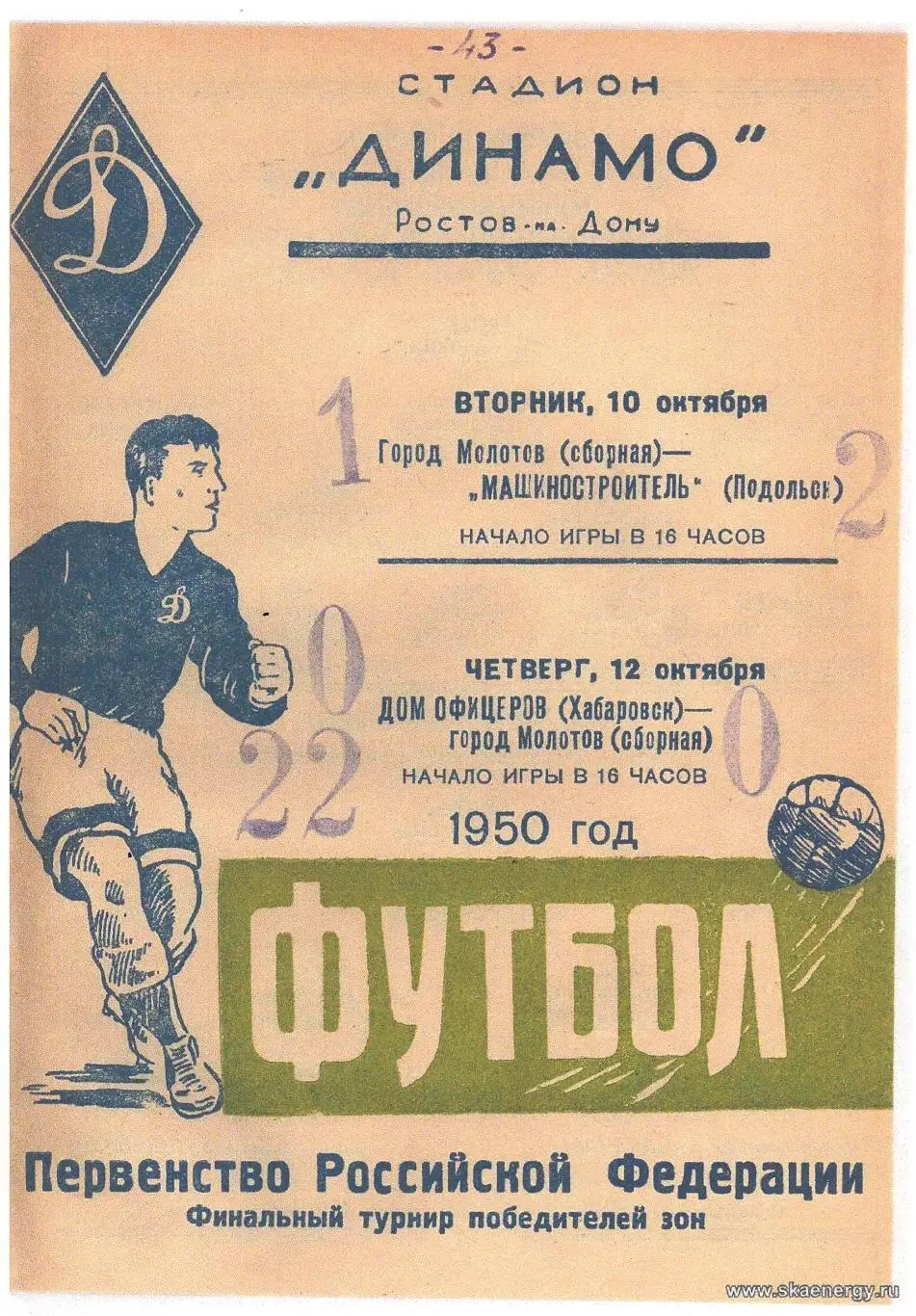 СКАН !!! Молотов сборная - Машиностроитель Подольск/ Дом офицеров Хабаровск 1950