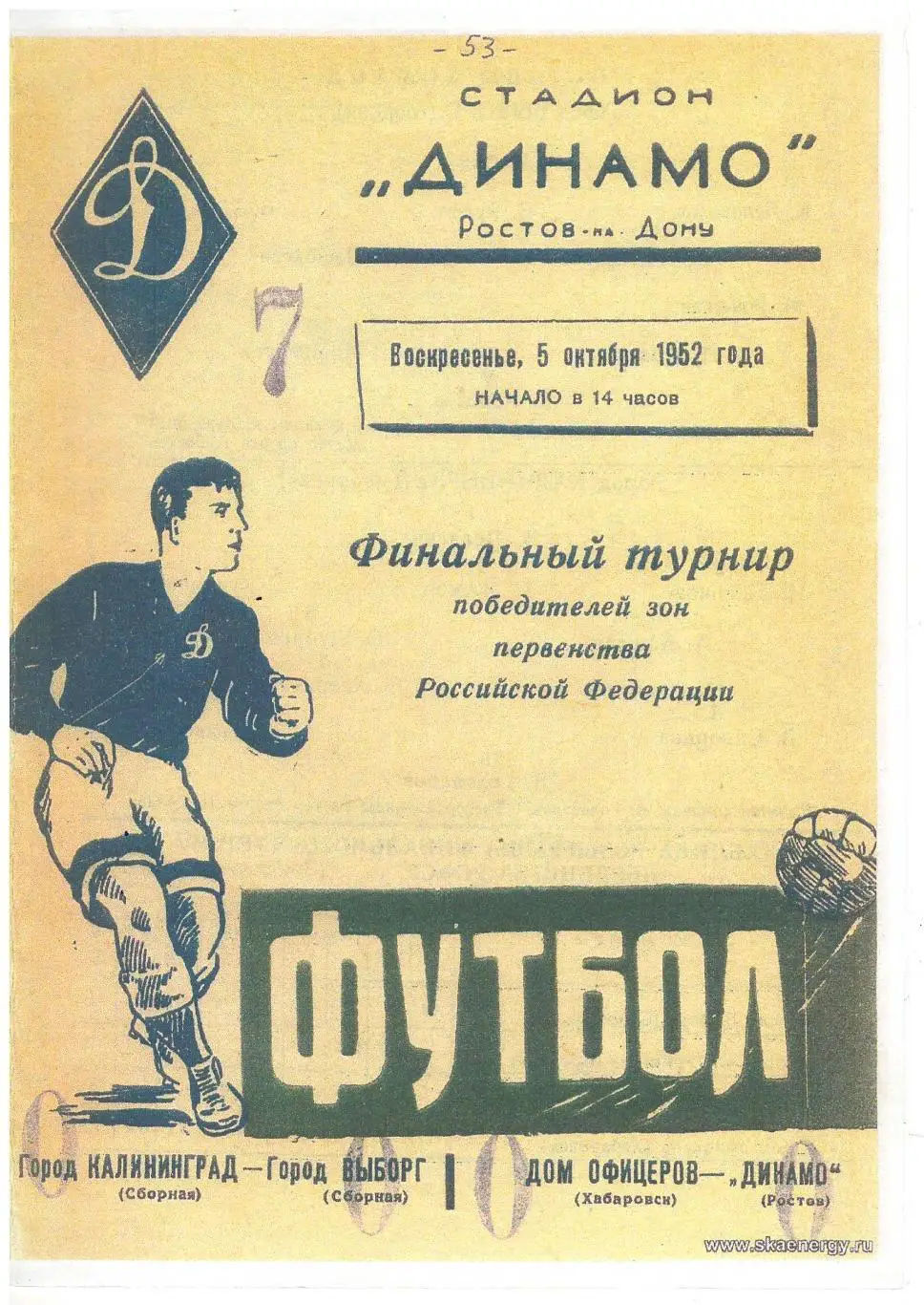 СКАН ! Калининград сб - Выборг сб/ Дом офицеров Хабаровск - Динамо Ростов 1952