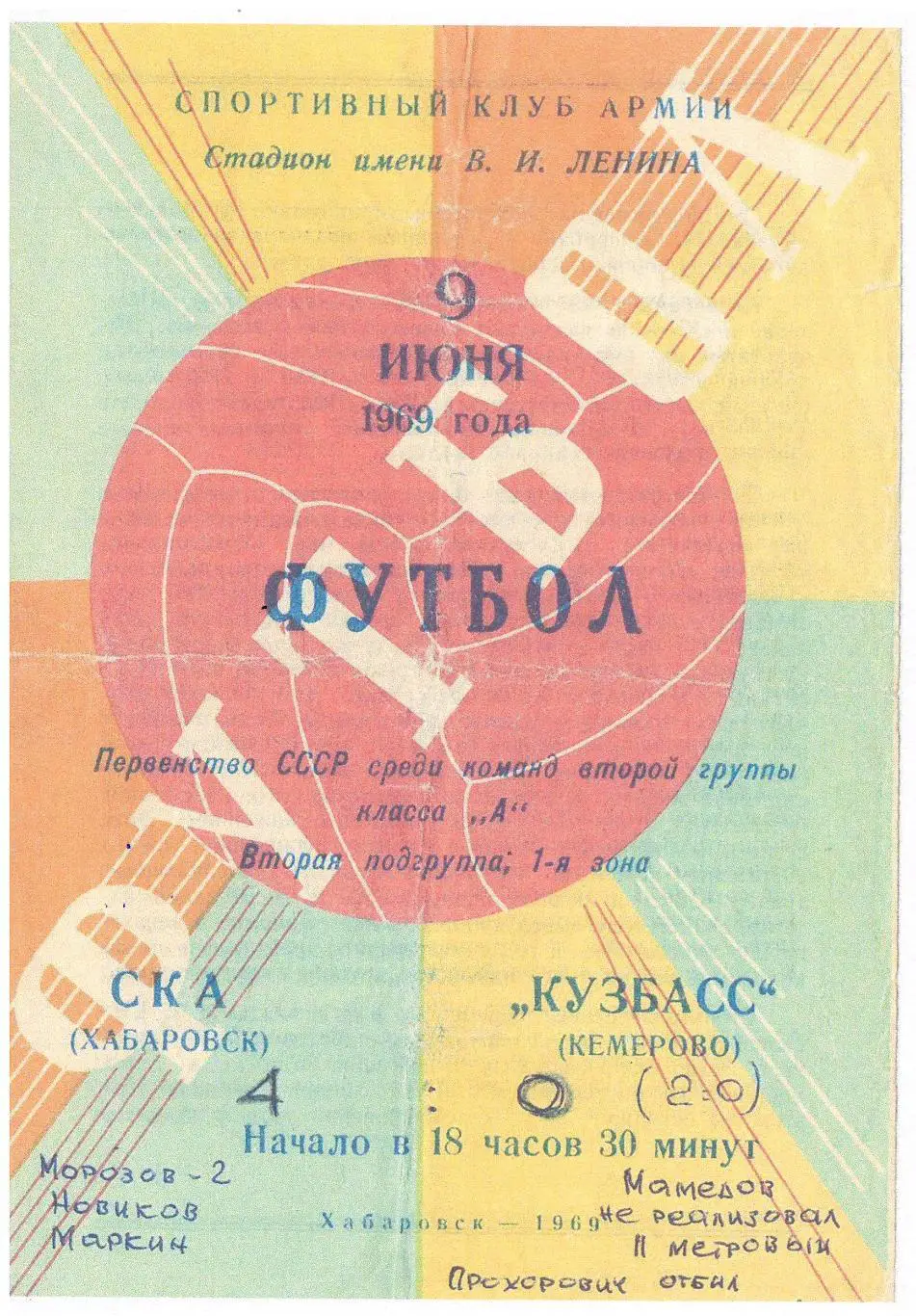 СКАН !!! СКА Хабаровск - Кузбасс Кемерово - 09.06.1969