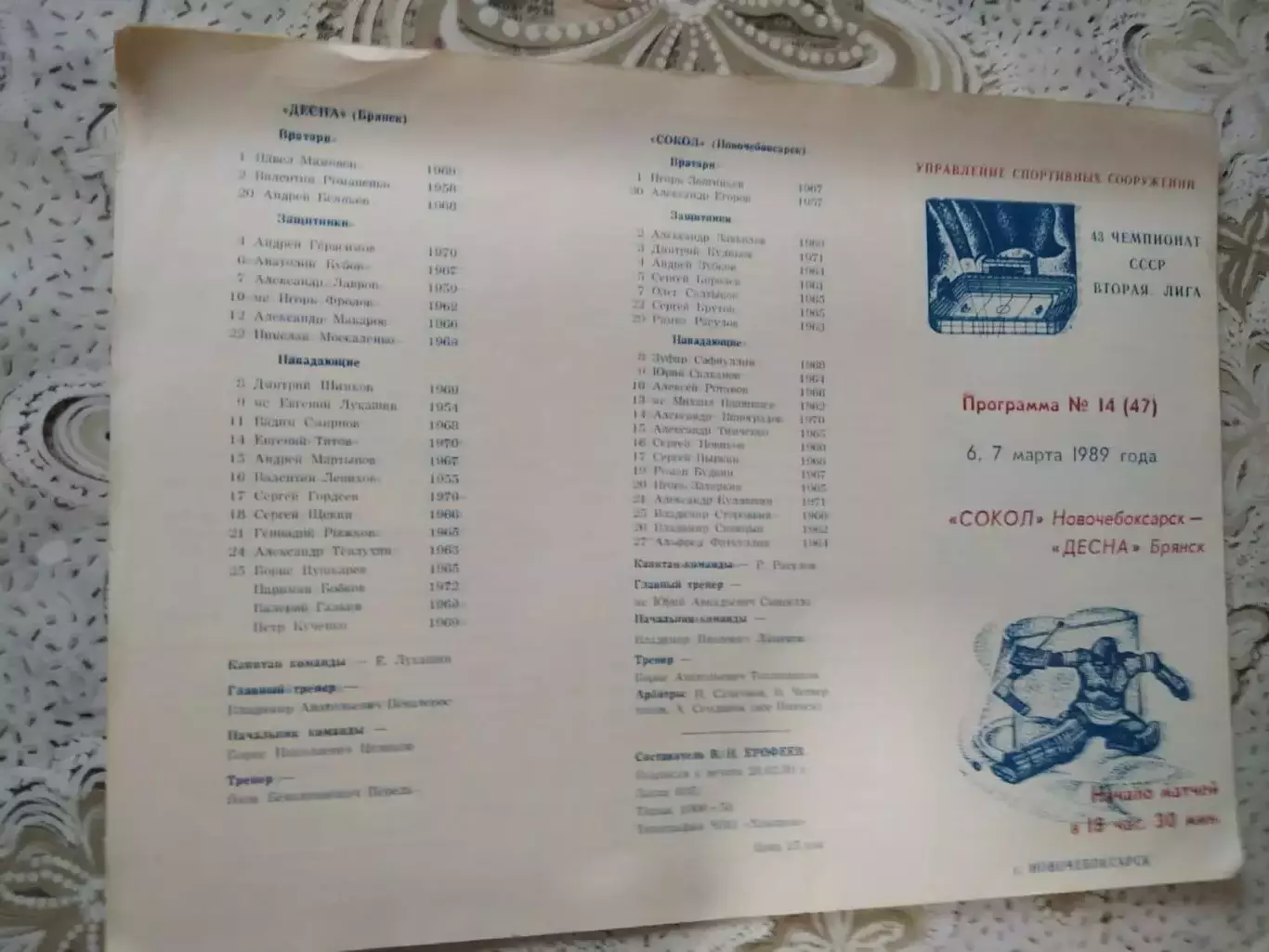 Сокол Новочебоксарск - Десна Брянск 6-7.03.1989