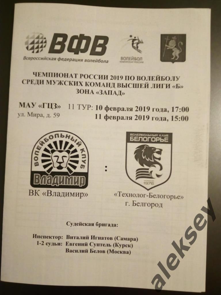 ВК Владимир - Технолог-Белогорье (Белгород) 10-11 февраля 2019