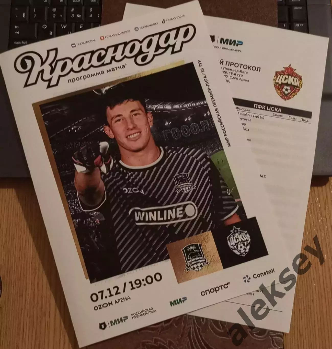 Краснодар - ЦСКА 07 декабря 2025. Офиц. программа + стартовый протокол