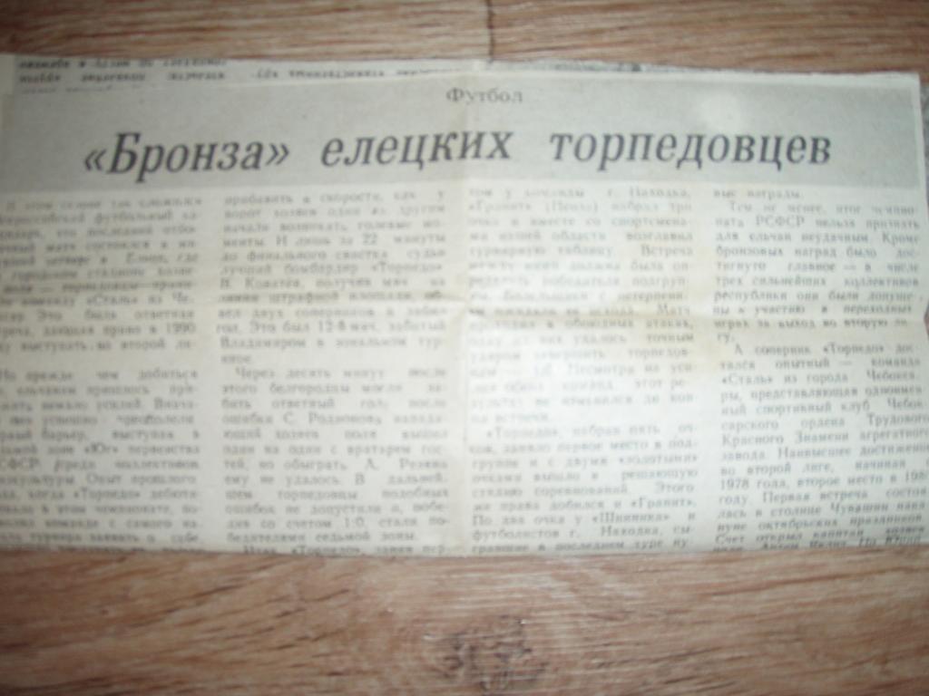 бронза елецких торпедовцев 1989