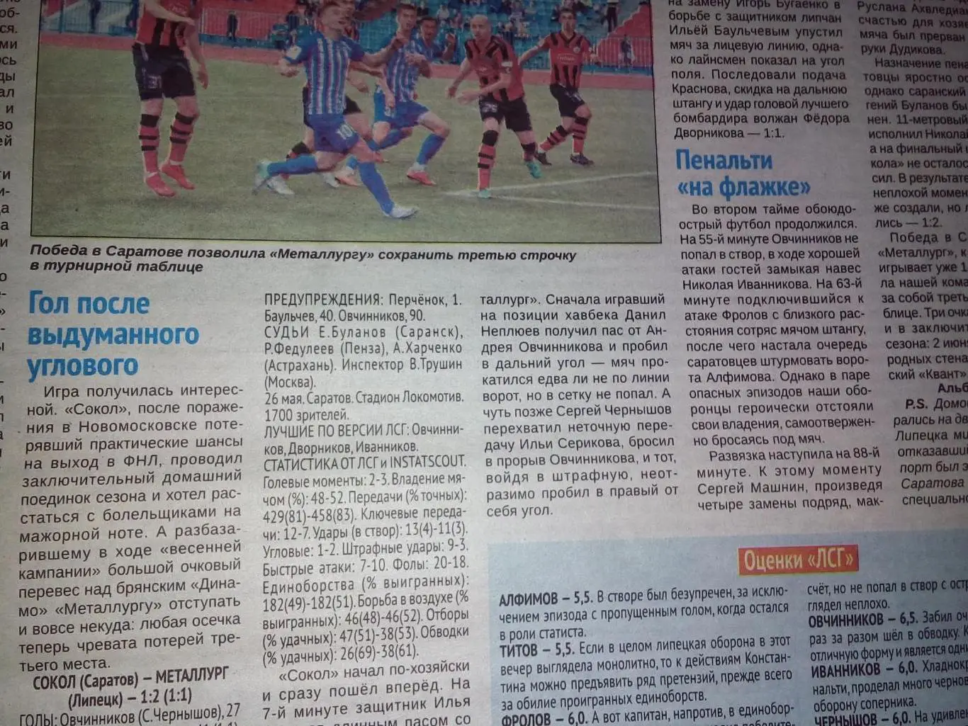 Сокол Саратов - Металлург Липецк 2019 футбол