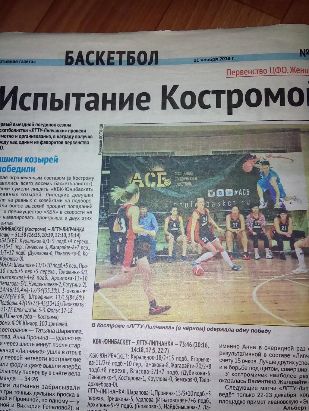 КБК-Юнибаскет Кострома - ЛГТУ Липчанка 2018 Баскетбол
