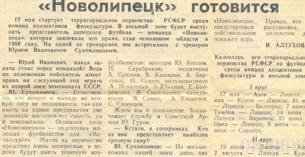 Новолипецк готовится КФК 1987