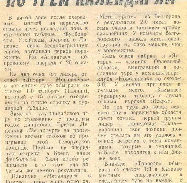 Обзор Металлург Липецк КФК Область 1987