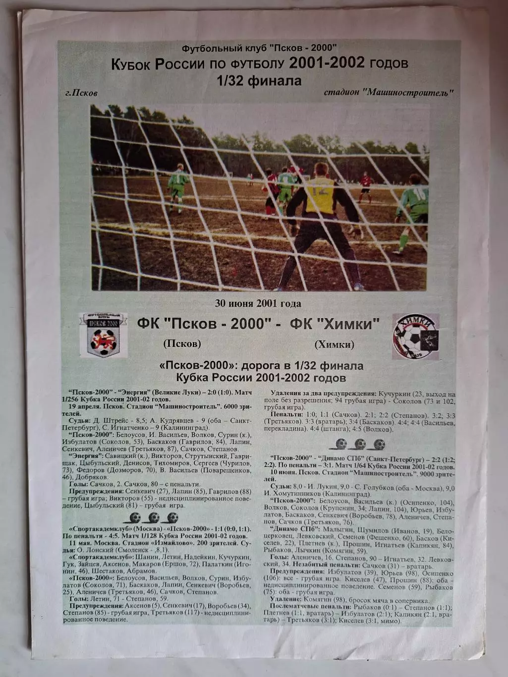 ФК Псков-2000 - ФК Химки, 30.06.2001. Кубок России